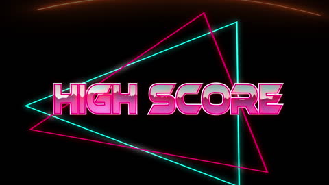 Neon High Score Text with Retro Geometry on Black Background