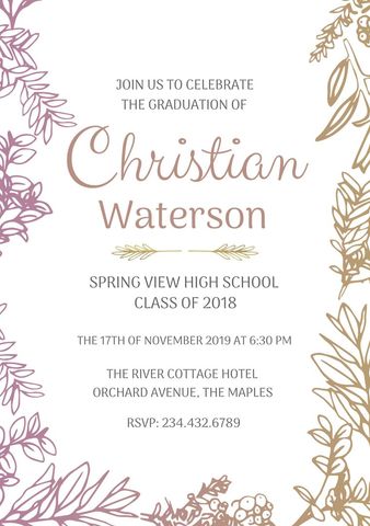 Floral Motif Graduation Invitation with Elegant Design - Download Free Stock Templates Pikwizard.com