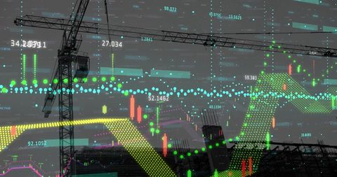 Digital Financial Data Over Construction Site Skyline