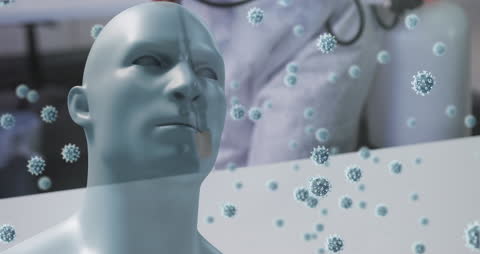 3D Illustrations Stoic Face With Floating Virus Particles