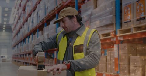 Warehouse Worker Using Tape on Shipping Box - Download Free Stock Images Pikwizard.com