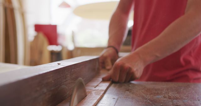 Carpenter Working with Table Saw in Wood Workshop - Download Free Stock Images Pikwizard.com