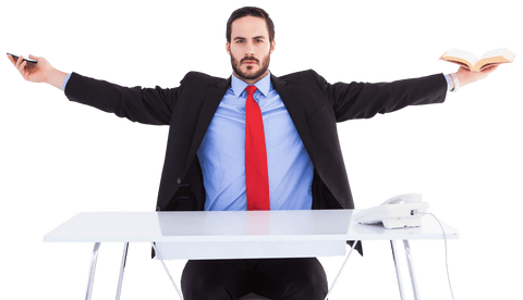 Businessman in Suit with Outstretched Arms Confident Pose