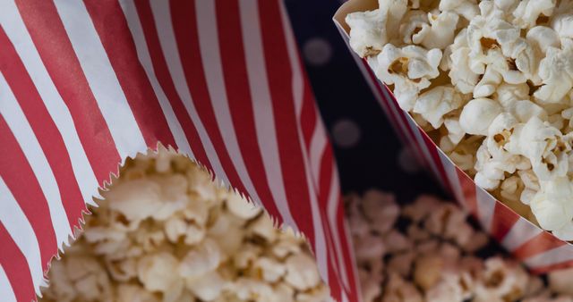 Close-Up of Popcorn in Striped Boxes for National Popcorn Day Celebration - Download Free Stock Images Pikwizard.com