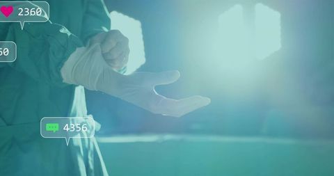 Surgeon Preparing in Operating Room with Social Media Icon Overlays
