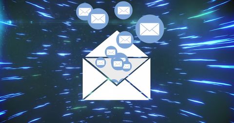 Digital Communication Concept with Email Icons and Light Trails