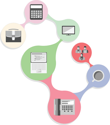 Digital circles with business symbols on transparent background