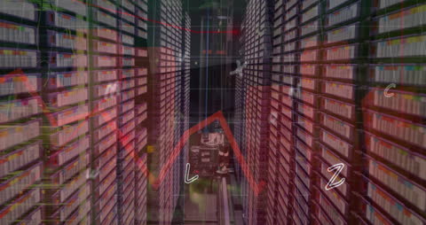 Digital Interface Animation Over Modern Server Room