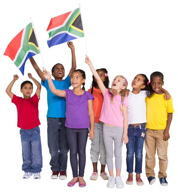 Diverse Group of Cheerful Children Holding South African Flags on Transparent Background - Download Free Stock Videos Pikwizard.com