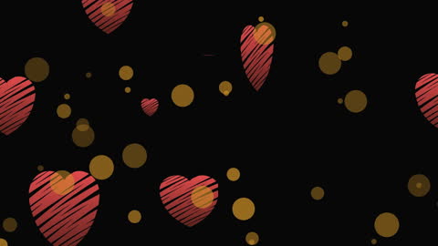 Romantic Floating Hearts with Glowing Dots on Black