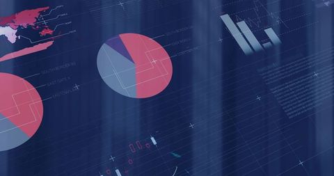 Displaying financial dashboard with pie charts, bar graphs and geospatial analytics