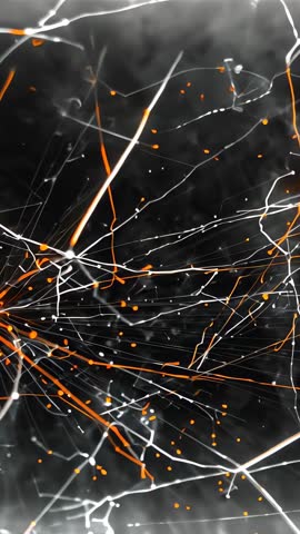 Bursting Orange Node Sending Glowing Filaments Across Dark Network Vertical Motion