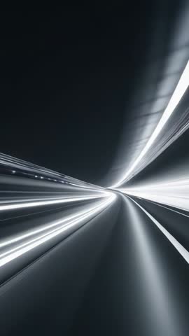 Vertical futuristic tunnel racing with luminous light trails and neon motion blur