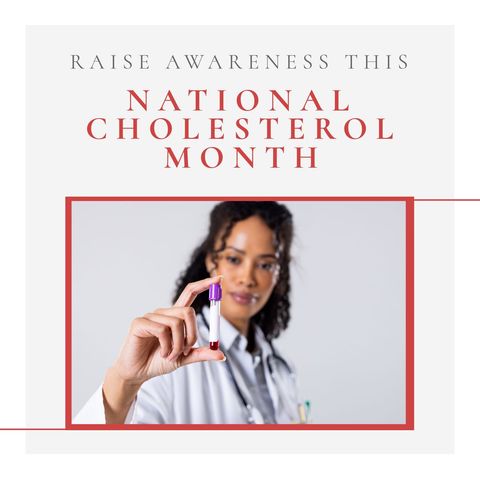 National cholesterol month campaign with doctor and blood sample