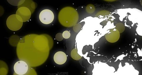Abstract World Map with Yellow-Green Bokeh Lights