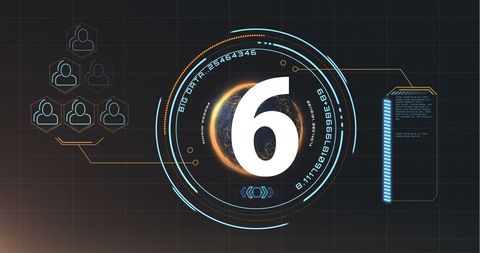 Digital countdown on futuristic interface with technological elements