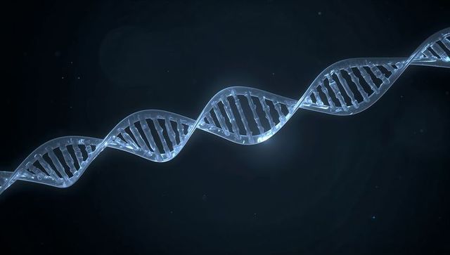 Glowing dna double helix twisting across dark space luminescent nucleotide chain