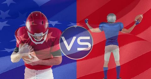 American football rivalry with patriotic american flag motif