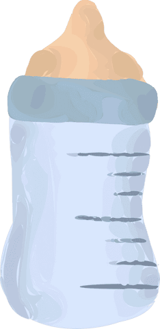 Illustration of a baby feeding bottle in pastel tones on transparent background