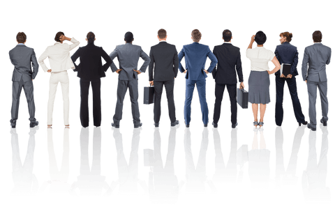 Back View of Diverse Business Team on Transparent Background