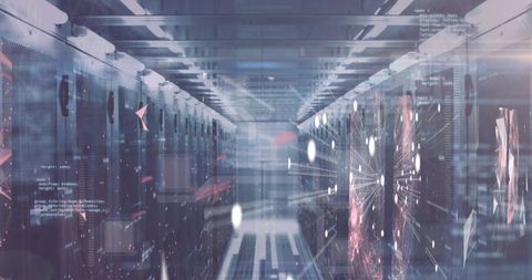 Futuristic Data Center with Digital Overlay in Modern Networking Hub - Download Free Stock Images Pikwizard.com