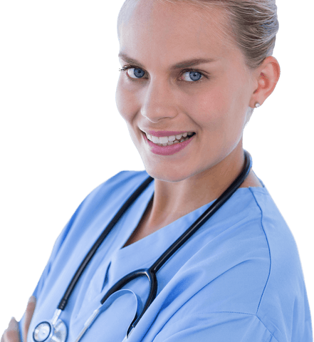 confident nurse in scrubs smiling with stethoscope on transparent background - Download Free Stock Videos Pikwizard.com
