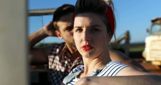 Couple in Vintage Outfits Enjoying Outdoor Summer Day - Download Free Stock Images Pikwizard.com