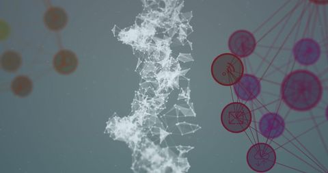 Digital DNA Strand with Network Icons in Scientific Illustration - Download Free Stock Images Pikwizard.com