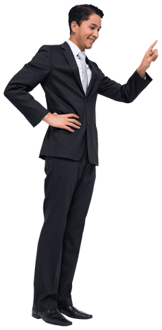 Biracial businessman interacting with virtual screen on transparent background
