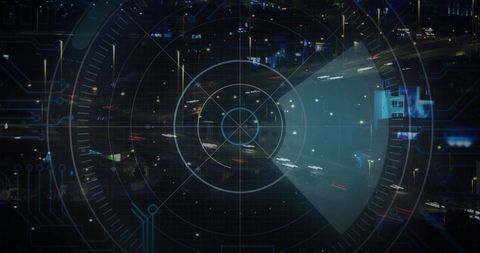 Futuristic Digital Interface Overlay Night Cityscape