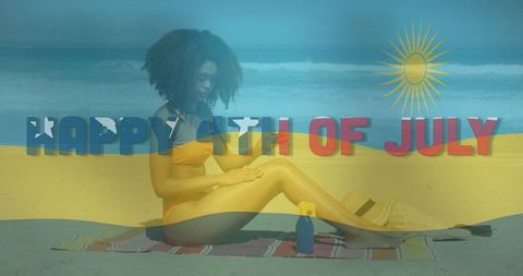 Fourth of July Beach Relaxation with Bright Sun and Surf