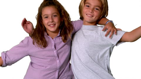 Joyful Siblings Embracing with Happiness Isolated
