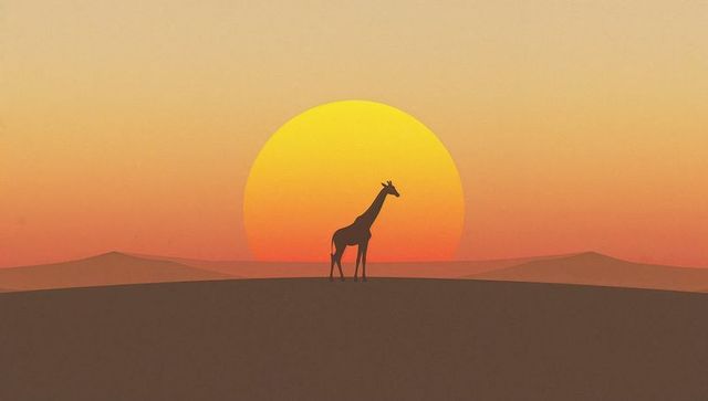 Majestic giraffe silhouette against vibrant sunrise