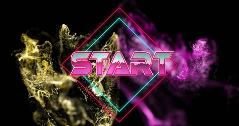 Neon START Text Banner with Digital Waves
