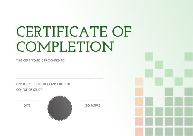 Elegant Certificate of Completion with Geometric Square Design - Download Free Stock Templates Pikwizard.com