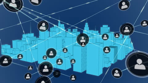 Digital Connectivity Over Abstract 3D Cityscape Illustration