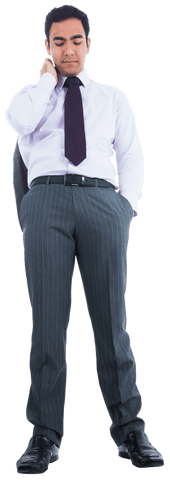 Transparent Confident Biracial Businessman Posing in Suit with Hands Easily