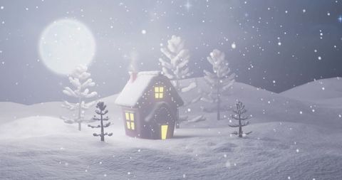 Cozy Winter Cabin in snowy Moonlit Landscape