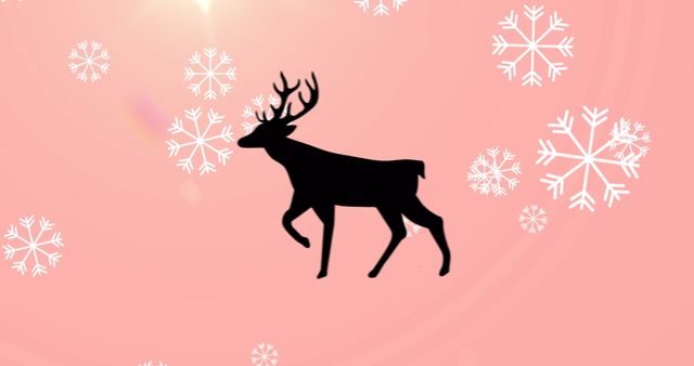 Silhouetted Reindeer with Snowflakes on Pink Background - Download Free Stock Images Pikwizard.com