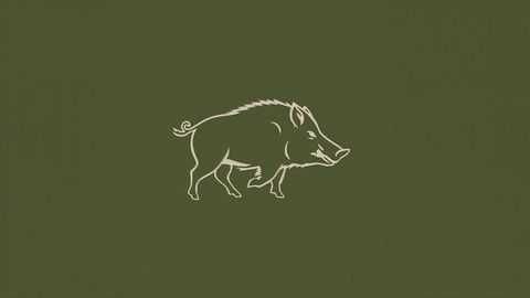 Minimalist wild boar design on olive green background