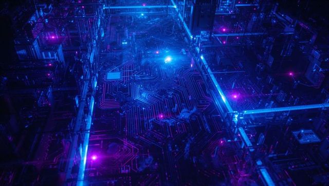 Futuristic Circuitry in Vibrant Neon Landscape