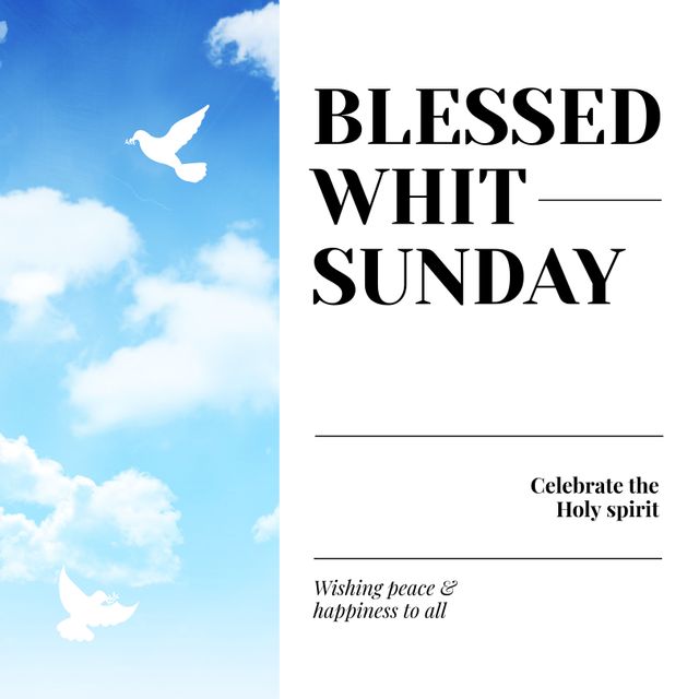 Blessed Whit Sunday Greeting with Blue Sky and Doves - Download Free Stock Templates Pikwizard.com