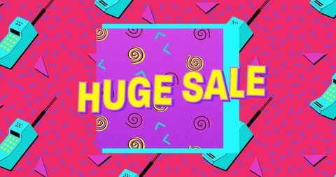 Colorful Retro Promotion with Bold Sale Text and Vintage Elements