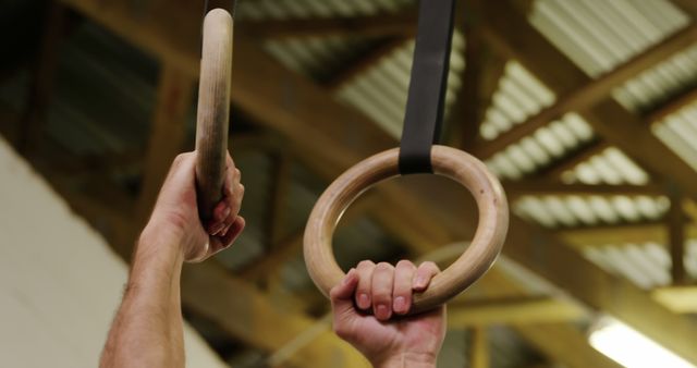 Hands Gripping Wooden Rings in Gym - Download Free Stock Images Pikwizard.com