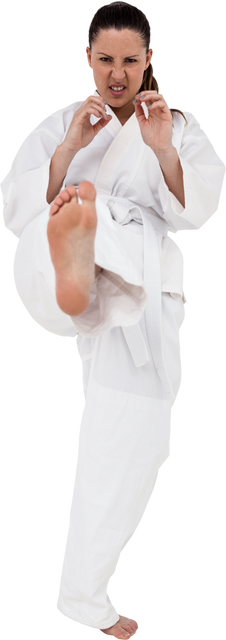 Confident Female Karate Practitioner Performing Kick on Transparent Background - Download Free Stock Videos Pikwizard.com