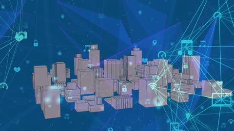 Digital Cityscape with Global Communication Network