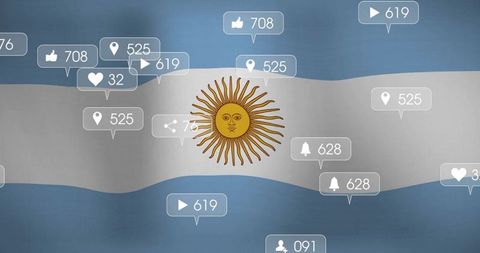 Argentinian flag with social media icons symbolizing digital communication