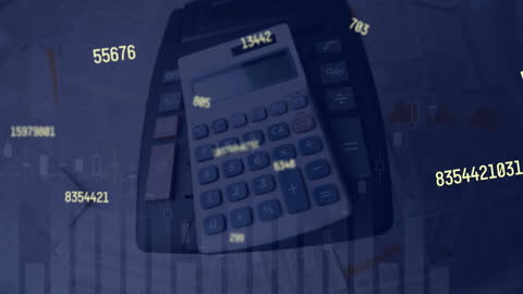 Vintage Calculator with Floating Financial Data