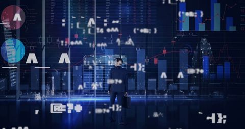 Businessman Analyzing Digital Data on Transparent Screen - Download Free Stock Images Pikwizard.com