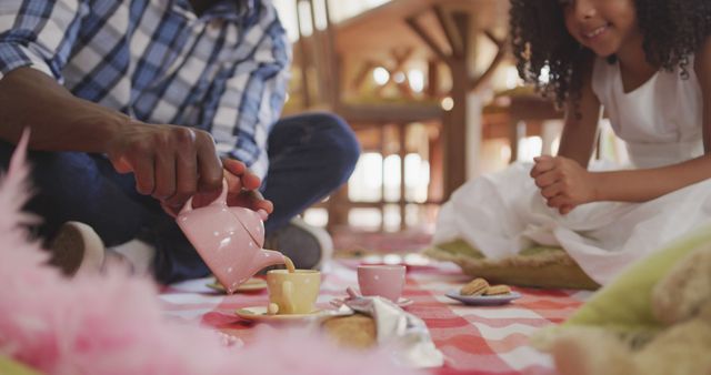 Father and Daughter Enjoying Pretend Tea Party Indoors - Download Free Stock Images Pikwizard.com